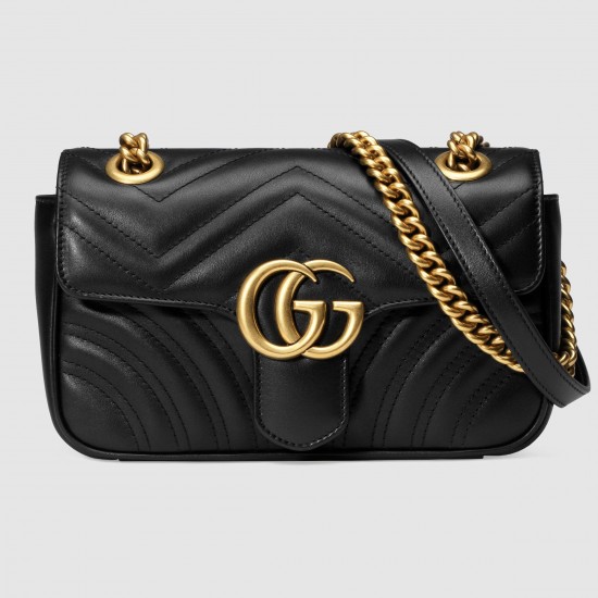 Gucci GG Marmont Mini Shoulder Bag in Black Chevron Leather