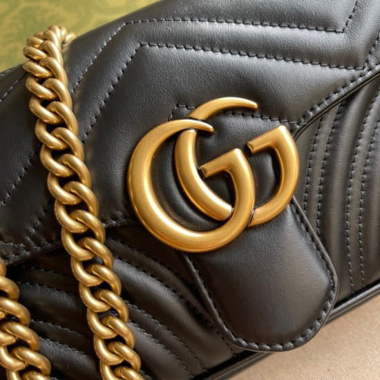 Gucci GG Marmont Mini Shoulder Bag in Black Chevron Leather