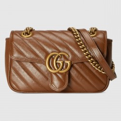 Gucci GG Marmont Mini Shoulder Bag in Brown Diagonal Leather