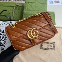 Gucci GG Marmont Mini Shoulder Bag in Brown Diagonal Leather