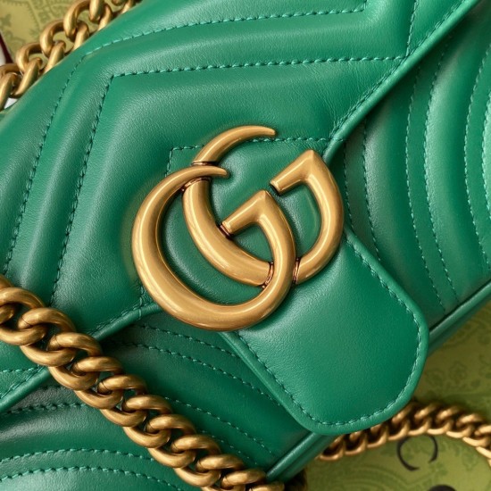 Gucci GG Marmont Mini Shoulder Bag in Green Chevron Leather