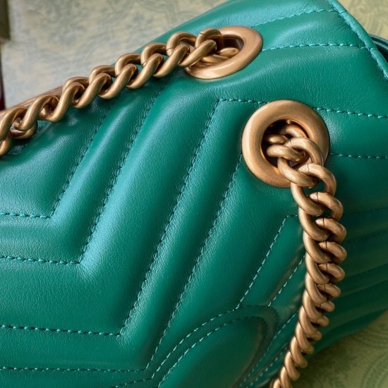 Gucci GG Marmont Mini Shoulder Bag in Green Chevron Leather