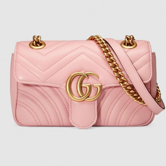 Gucci GG Marmont Mini Shoulder Bag in Pink Chevron Leather