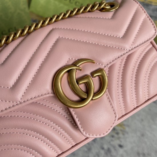 Gucci GG Marmont Mini Shoulder Bag in Pink Chevron Leather