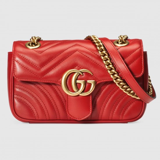 Gucci GG Marmont Mini Shoulder Bag in Red Chevron Leather