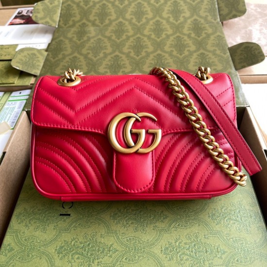 Gucci GG Marmont Mini Shoulder Bag in Red Chevron Leather