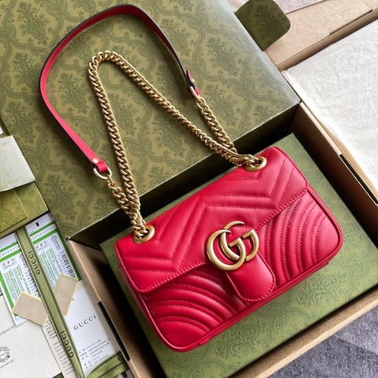 Gucci GG Marmont Mini Shoulder Bag in Red Chevron Leather