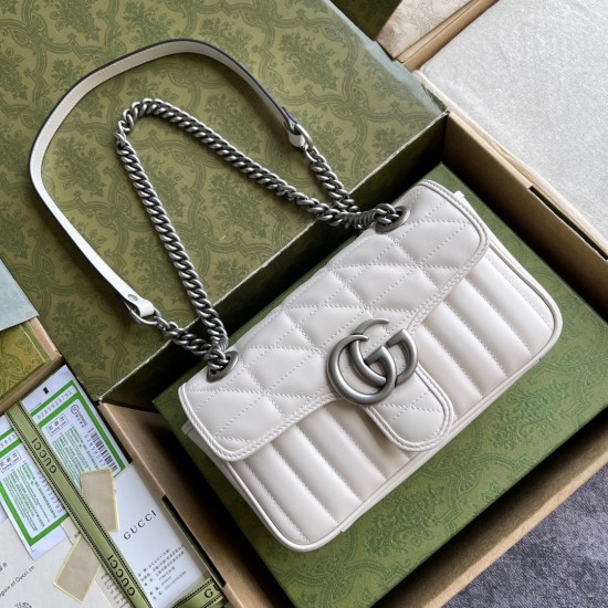 Gucci GG Marmont Mini Shoulder Bag in White Matelasse Leather