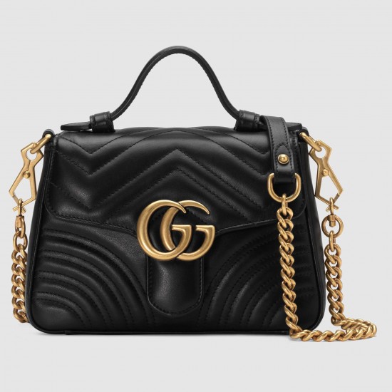 Gucci GG Marmont Mini Top Handle Bag in Black Chevron Calfskin