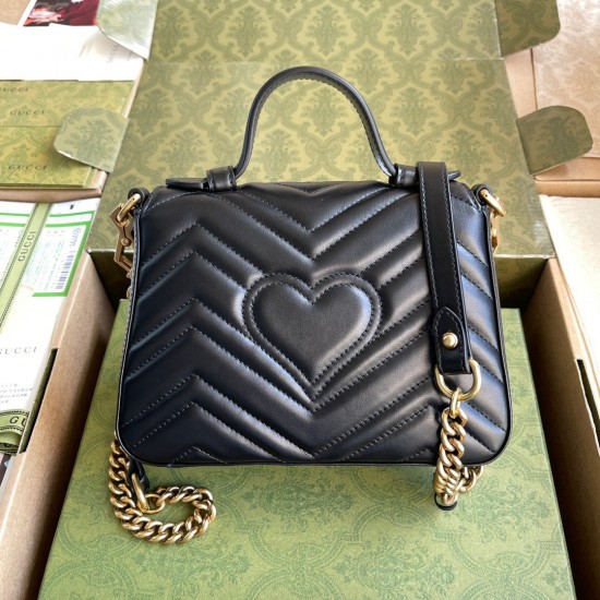 Gucci GG Marmont Mini Top Handle Bag in Black Chevron Calfskin