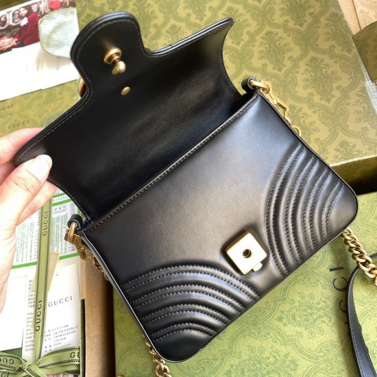 Gucci GG Marmont Mini Top Handle Bag in Black Chevron Calfskin