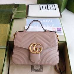 Gucci GG Marmont Mini Top Handle Bag in Nude Chevron Calfskin