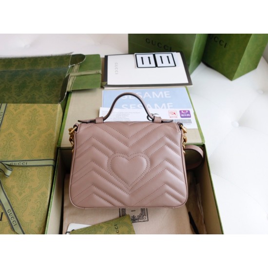 Gucci GG Marmont Mini Top Handle Bag in Nude Chevron Calfskin