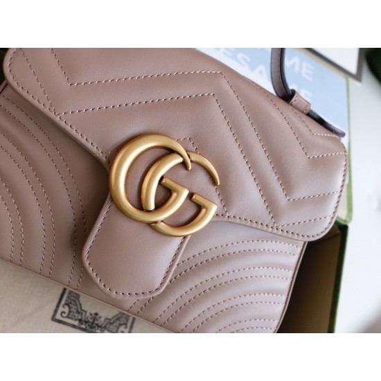 Gucci GG Marmont Mini Top Handle Bag in Nude Chevron Calfskin