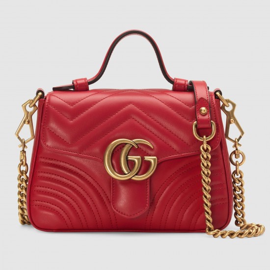 Gucci GG Marmont Mini Top Handle Bag in Red Chevron Calfskin