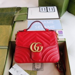 Gucci GG Marmont Mini Top Handle Bag in Red Chevron Calfskin