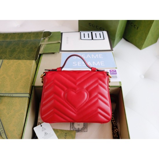 Gucci GG Marmont Mini Top Handle Bag in Red Chevron Calfskin