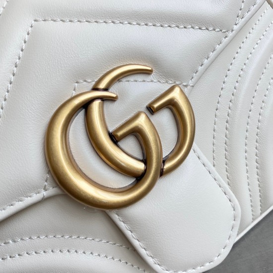 Gucci GG Marmont Mini Top Handle Bag in White Chevron Calfskin