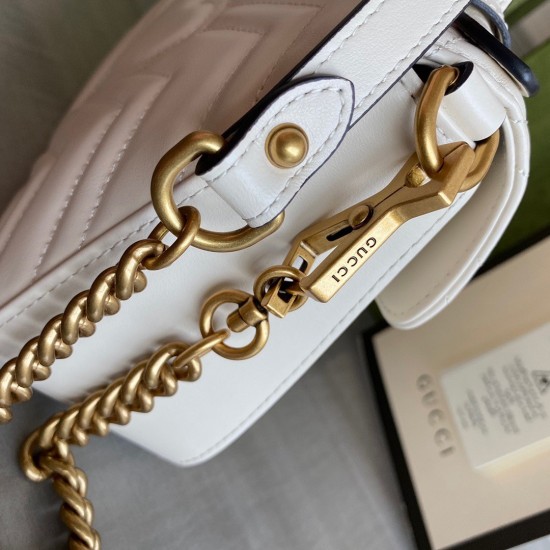 Gucci GG Marmont Mini Top Handle Bag in White Chevron Calfskin