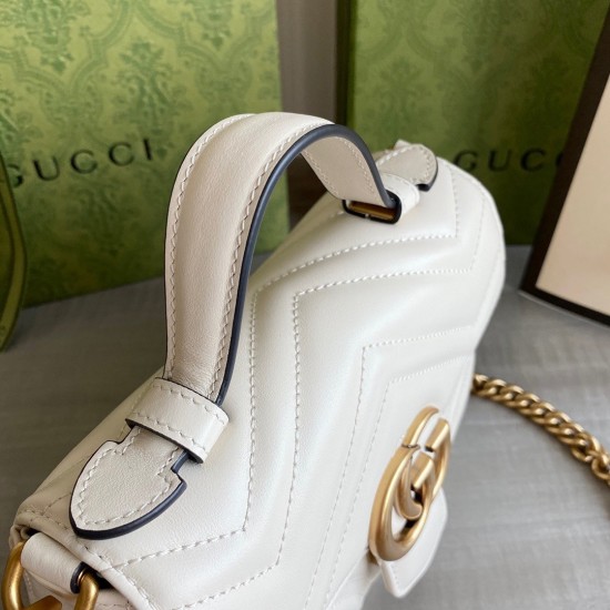 Gucci GG Marmont Mini Top Handle Bag in White Chevron Calfskin