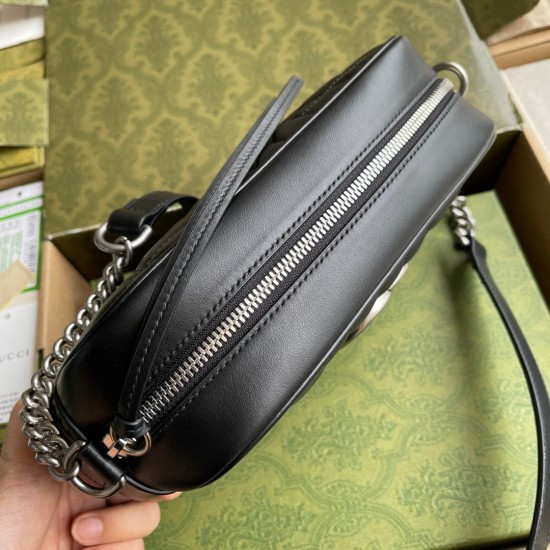 Gucci GG Marmont Small Camera Bag in Black Matelasse Leather