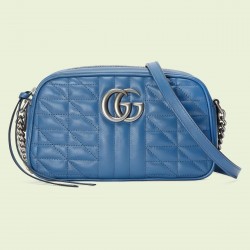 Gucci GG Marmont Small Camera Bag in Blue Matelasse Leather