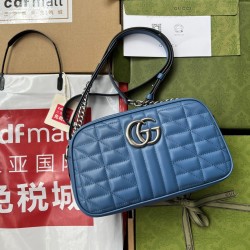 Gucci GG Marmont Small Camera Bag in Blue Matelasse Leather