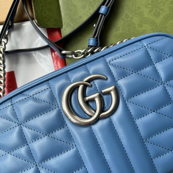 Gucci GG Marmont Small Camera Bag in Blue Matelasse Leather