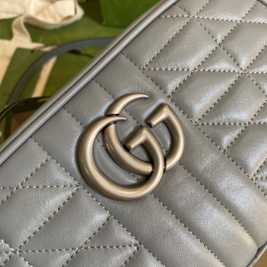 Gucci GG Marmont Small Camera Bag in Grey Matelasse Leather