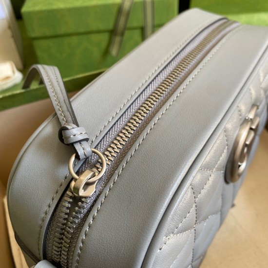 Gucci GG Marmont Small Camera Bag in Grey Matelasse Leather