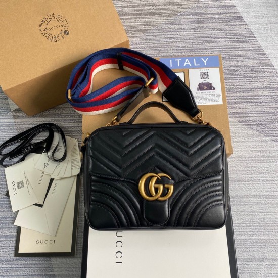 Gucci GG Marmont Small Shoulder Bag in Black Matelasse Calfskin