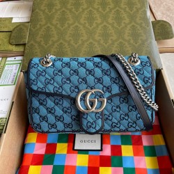 Gucci GG Marmont Small Shoulder Bag in Blue GG Canvas