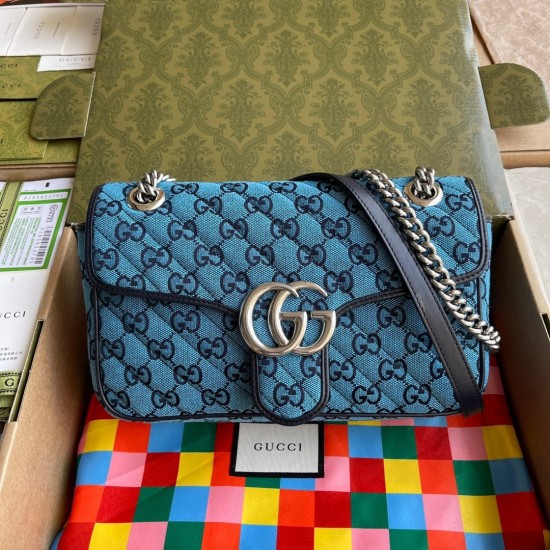 Gucci GG Marmont Small Shoulder Bag in Blue GG Canvas