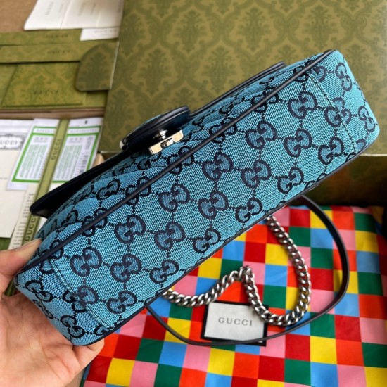 Gucci GG Marmont Small Shoulder Bag in Blue GG Canvas