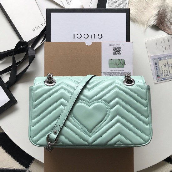 Gucci GG Marmont Small Shoulder Bag in Pastel Green Chevron Leather