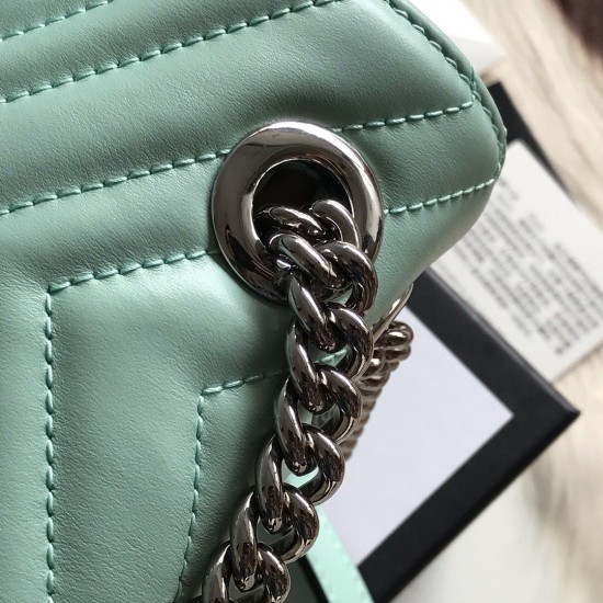 Gucci GG Marmont Small Shoulder Bag in Pastel Green Chevron Leather