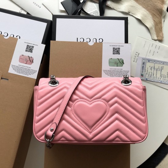 Gucci GG Marmont Small Shoulder Bag in Pastel Pink Chevron Leather