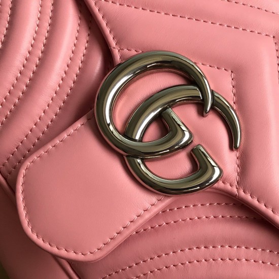 Gucci GG Marmont Small Shoulder Bag in Pastel Pink Chevron Leather