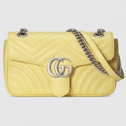 Gucci GG Marmont Small Shoulder Bag in Pastel Yellow Chevron Leather