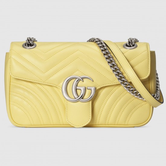 Gucci GG Marmont Small Shoulder Bag in Pastel Yellow Chevron Leather