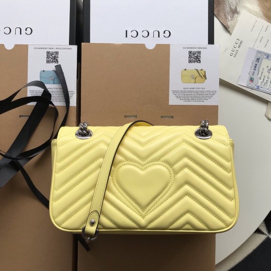 Gucci GG Marmont Small Shoulder Bag in Pastel Yellow Chevron Leather