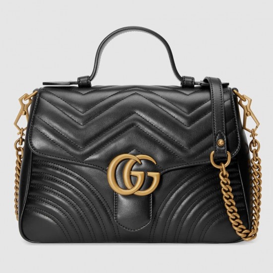 Gucci GG Marmont Small Top Handle Bag in Black Chevron Calfskin