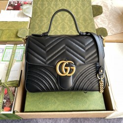 Gucci GG Marmont Small Top Handle Bag in Black Chevron Calfskin