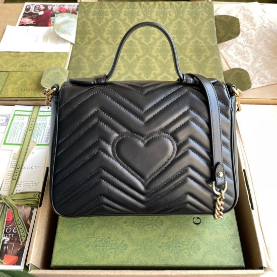 Gucci GG Marmont Small Top Handle Bag in Black Chevron Calfskin