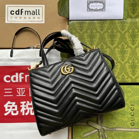 Gucci GG Marmont Small Top Handle Bag in Black Chevron Leather