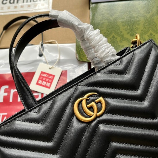 Gucci GG Marmont Small Top Handle Bag in Black Chevron Leather