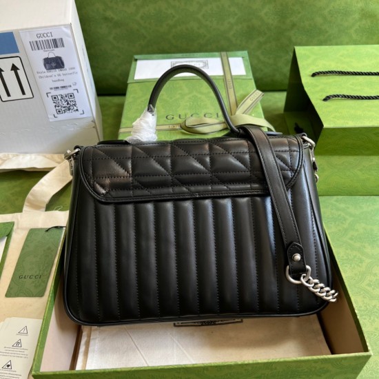 Gucci GG Marmont Small Top Handle Bag in Black Matelasse Leather