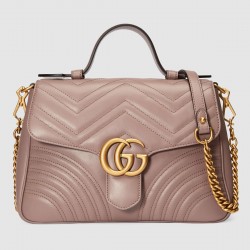 Gucci GG Marmont Small Top Handle Bag in Nude Chevron Calfskin