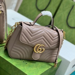 Gucci GG Marmont Small Top Handle Bag in Nude Chevron Calfskin