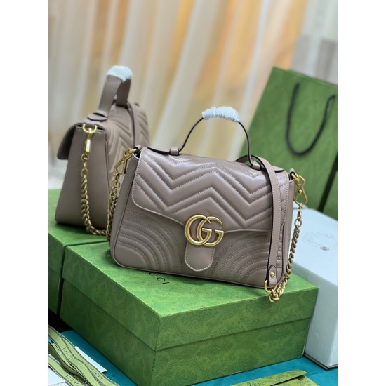 Gucci GG Marmont Small Top Handle Bag in Nude Chevron Calfskin